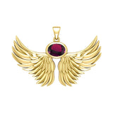 Guardian Angel Wings Solid Yellow Gold Pendant with Birthstone GPD5869