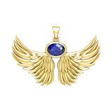 Guardian Angel Wings Solid Yellow Gold Pendant with Birthstone GPD5869 - Jewelry