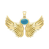 Guardian Angel Wings Solid Yellow Gold Pendant with Birthstone GPD5869 - Jewelry