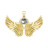Guardian Angel Wings Solid Yellow Gold Pendant with Birthstone GPD5869 - Jewelry