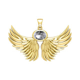 Guardian Angel Wings Solid Yellow Gold Pendant with Birthstone GPD5869