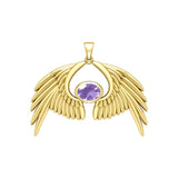 Guardian Angel Wings Solid Yellow Gold Pendant with Birthstone GPD5870 - Jewelry