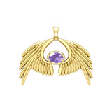 Guardian Angel Wings Solid Yellow Gold Pendant with Birthstone GPD5870
