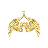 Guardian Angel Wings Solid Yellow Gold Pendant with Birthstone GPD5870 - Jewelry