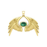 Guardian Angel Wings Solid Yellow Gold Pendant with Birthstone GPD5870 - Jewelry
