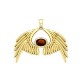 Guardian Angel Wings Solid Yellow Gold Pendant with Birthstone GPD5870 - Jewelry