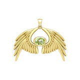 Guardian Angel Wings Solid Yellow Gold Pendant with Birthstone GPD5870 - Jewelry