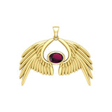 Guardian Angel Wings Solid Yellow Gold Pendant with Birthstone GPD5870 - Jewelry