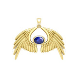 Guardian Angel Wings Solid Yellow Gold Pendant with Birthstone GPD5870 - Jewelry