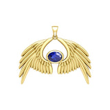 Guardian Angel Wings Solid Yellow Gold Pendant with Birthstone GPD5870