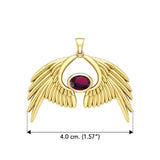 Guardian Angel Wings Solid Yellow Gold Pendant with Birthstone GPD5870 - Jewelry