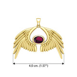 Guardian Angel Wings Solid Yellow Gold Pendant with Birthstone GPD5870