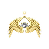 Guardian Angel Wings Solid Yellow Gold Pendant with Birthstone GPD5870 - Jewelry