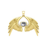 Guardian Angel Wings Solid Yellow Gold Pendant with Birthstone GPD5870