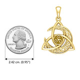 Trinity Knot with Celtic Crescent Moon and Triskele Solid Yellow Gold Pendant GPD5885