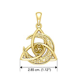 Trinity Knot with Celtic Crescent Moon and Triskele Solid Yellow Gold Pendant GPD5885