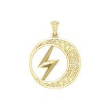 Zeus God Lightning Bolt with Celtic Crescent Moon Solid Yellow Gold Pendant GPD5900