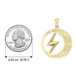 Zeus God Lightning Bolt with Celtic Crescent Moon Solid Yellow Gold Pendant GPD5900