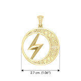 Zeus God Lightning Bolt with Celtic Crescent Moon Solid Yellow Gold Pendant GPD5900