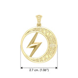 Zeus God Lightning Bolt with Celtic Crescent Moon Solid Yellow Gold Pendant GPD5900