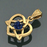 The Small Celtic Trinity Heart 14K Yellow Gold Pendant with Gemstone GPD5913 - Jewelry