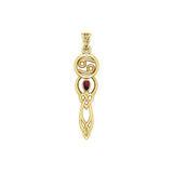Celtic Goddess Cancer Astrology Zodiac Sign Solid Yellow Gold Pendant with Ruby GPD5938
