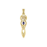 Celtic Goddess Virgo Astrology Zodiac Solid Yellow Gold Accents Pendant with Sapphire GPD5940