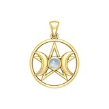 Triple Goddess Solid Yellow Gold Pendant with Gemstone GPD5969 - Jewelry
