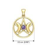 Triple Goddess Solid Yellow Gold Pendant with Gemstone GPD5969 - Jewelry