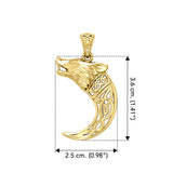 Wolf with Celtic Viking Norse Horn Solid Yellow Gold Pendant GPD5979