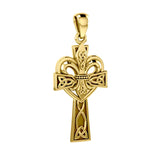 A powerful combination of Celtic elements ~ 14K Solid Gold Jewelry Pendant in Fleur-de-Lis and Celtic Cross GPD5994 - Jewelry