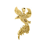 Steampunk Celtic Phoenix Solid Yellow Gold Pendant GPD5999