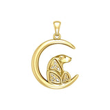 Celtic Spirit of The Arctic Polar Bear on The Moon Solid Yellow Gold Pendant GPD6015