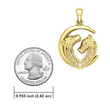 Double Celtic Wolves with Crescent Moon Solid Gold Pendant GPD6042