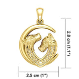 Double Celtic Wolves with Crescent Moon Solid Gold Pendant GPD6042 - Jewelry