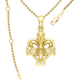 A powerful combination of Celtic elements Yellow Gold Jewelry Pendant in Fleur-de-Lis and Celtic Cross GPD6068