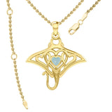 Manta ray with Triple Heart Yellow Gold Pendant With Gemstone in the Center GPD6072 - Jewelry