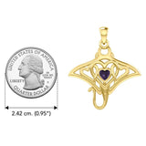 Manta ray with Triple Heart Yellow Gold Pendant With Gemstone in the Center GPD6072