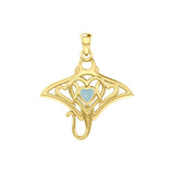 Manta ray with Triple Heart Yellow Gold Pendant With Gemstone in the Center GPD6072