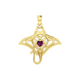 Manta ray with Triple Heart Yellow Gold Pendant With Gemstone in the Center GPD6072 - Jewelry