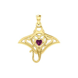 Manta ray with Triple Heart Yellow Gold Pendant With Gemstone in the Center GPD6072