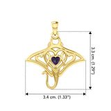 Manta ray with Triple Heart Yellow Gold Pendant With Gemstone in the Center GPD6072