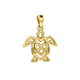 Turtle with Celtic Heart 14 Karat Solid Gold Pendant GPD6081