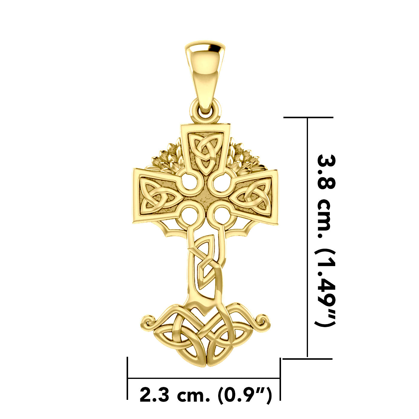 Celtic Tree of Life Irish Cross 14 Karat Solid Yellow Gold Pendant GPD6123