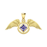 The Angel Wing with Facet Gemstone NA Symbol Solid Yellow Gold Pendant GPD6164