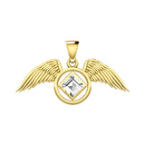 The Angel Wing with Facet Gemstone NA Symbol Solid Yellow Gold Pendant GPD6164
