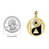 Balancing Yin Yang With AA Recovery Symbol Solid Gold Pendant with Black and White Enamel GPD6353