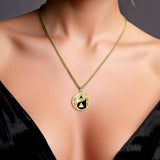 Balancing Yin Yang With AA Recovery Symbol Solid Gold Pendant with Black and White Enamel GPD6353