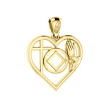 NA Recovery Symbol with Faith and Christogram in Heart Solid Gold Pendant GPD6396