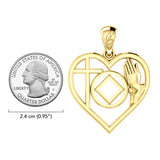 NA Recovery Symbol with Faith and Christogram in Heart Solid Gold Pendant GPD6396